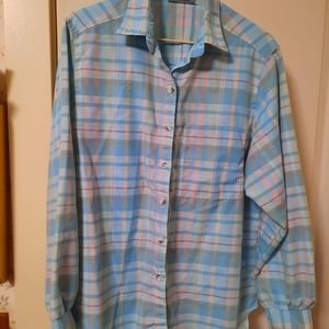 Blue plaid button down top